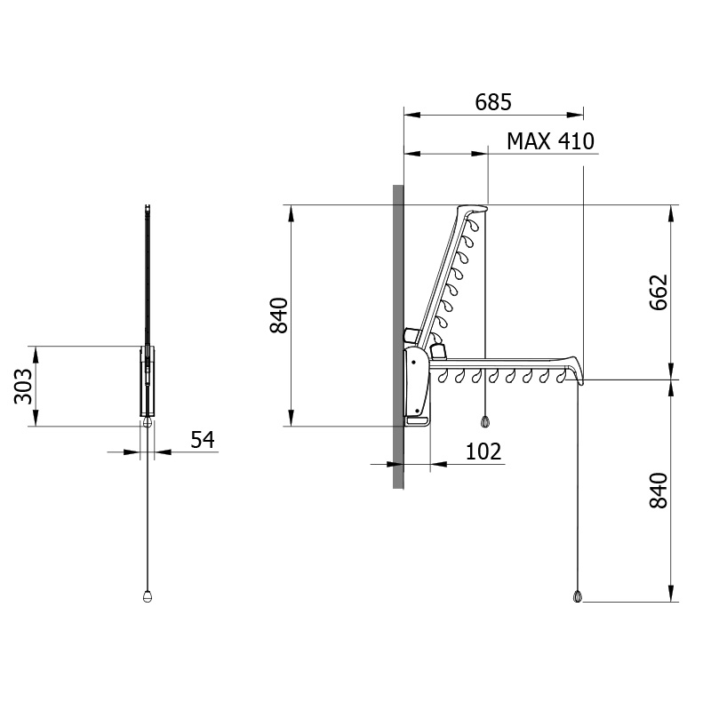 Otto Kleiderlift für die Wand - braun 4